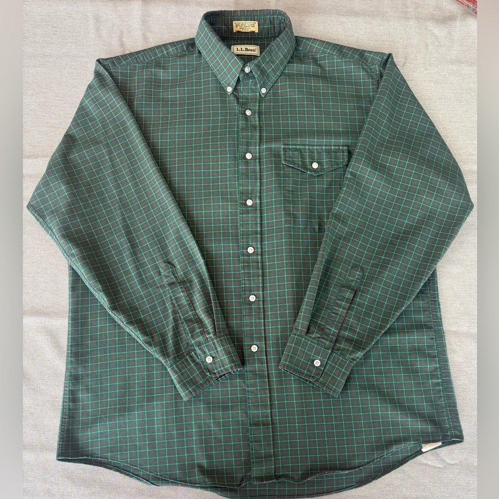 L.L. Bean Men's Forest Green tattersall Check Shirt timeless.